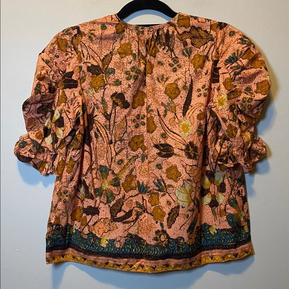 Ulla Johnson Joni Blouse Women’s 2 Multicolor Floral Cotton Boho Puff-Sleeve Top